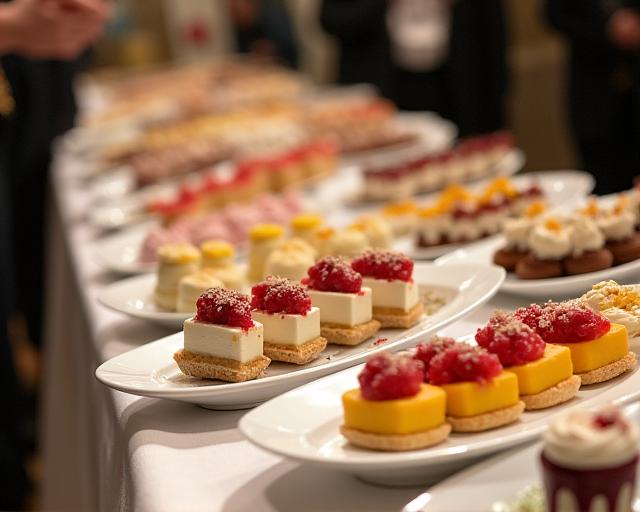 Un elegante tavolo da buffet con una varietà di dolci per un evento.